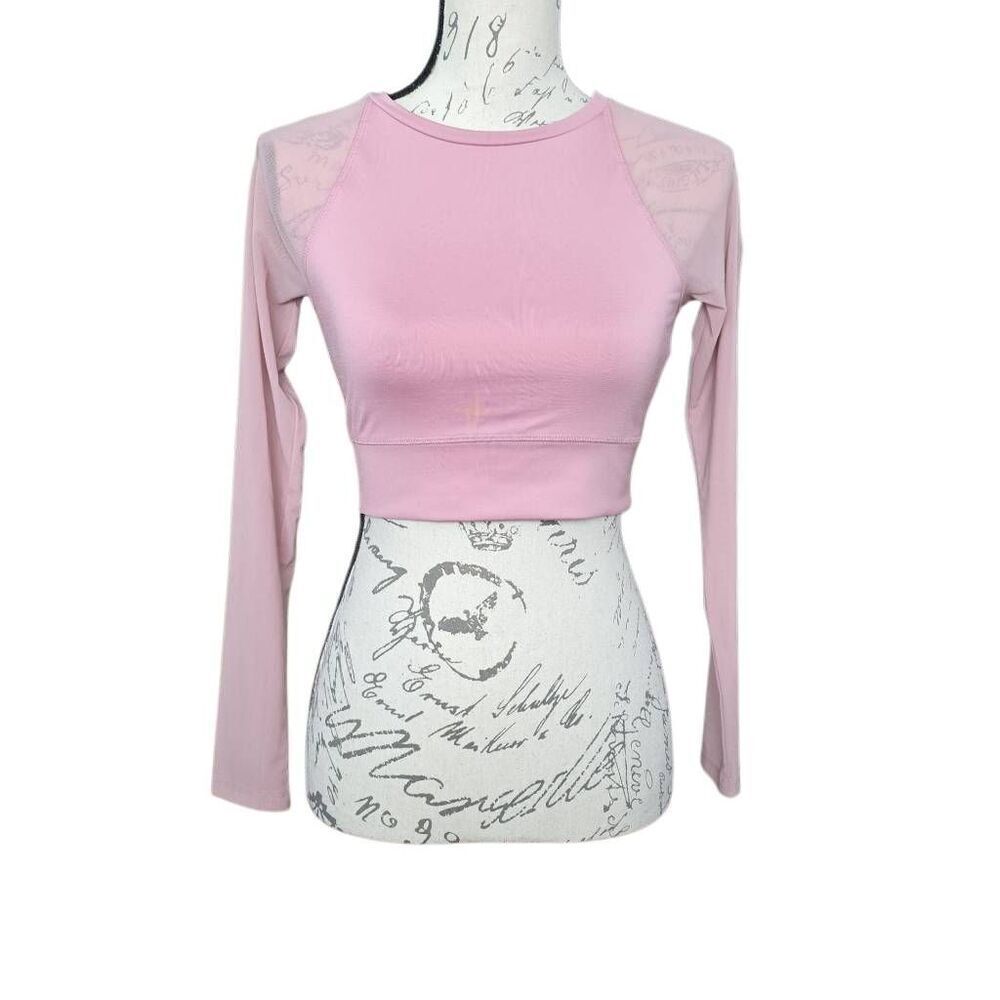Forever 21 Women's Size Small Pink Cropped Long Sleer Sleeve Blouse